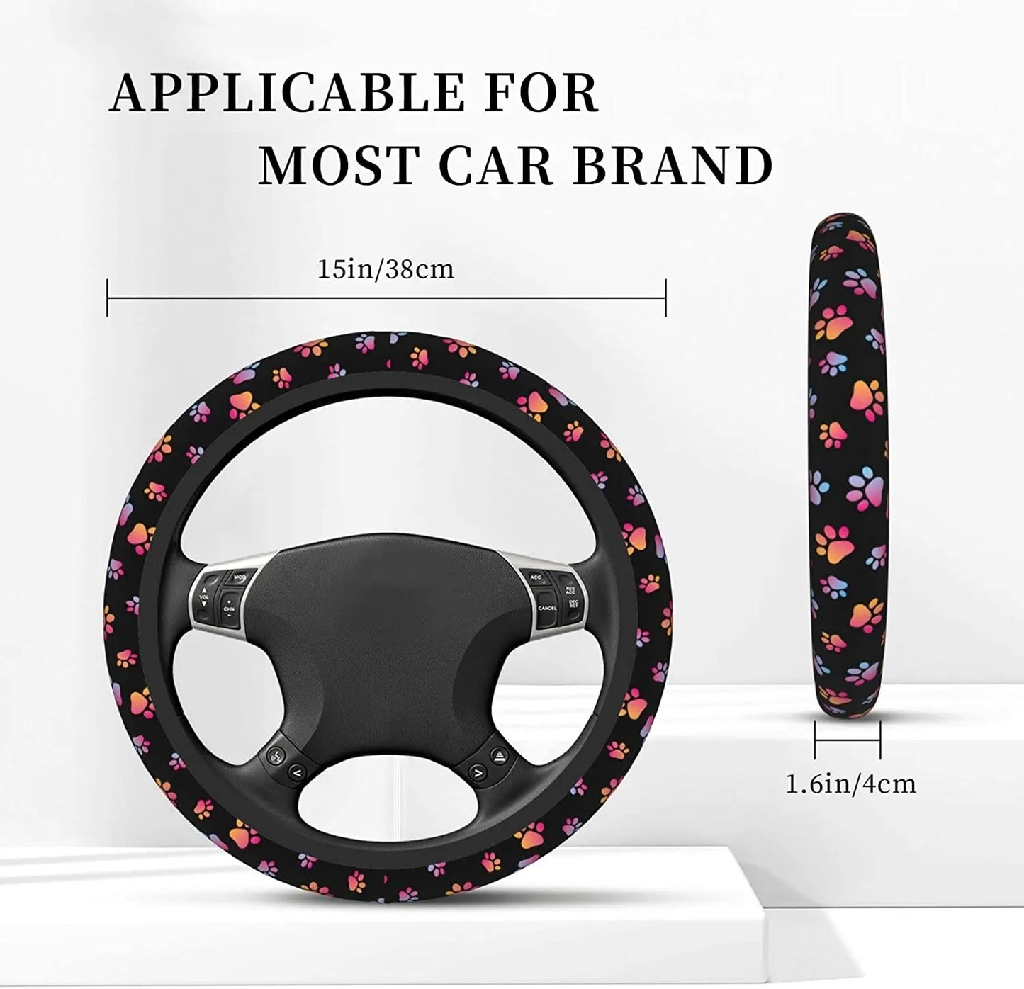 Paw Print Steering Wheel Cover Universal Fit