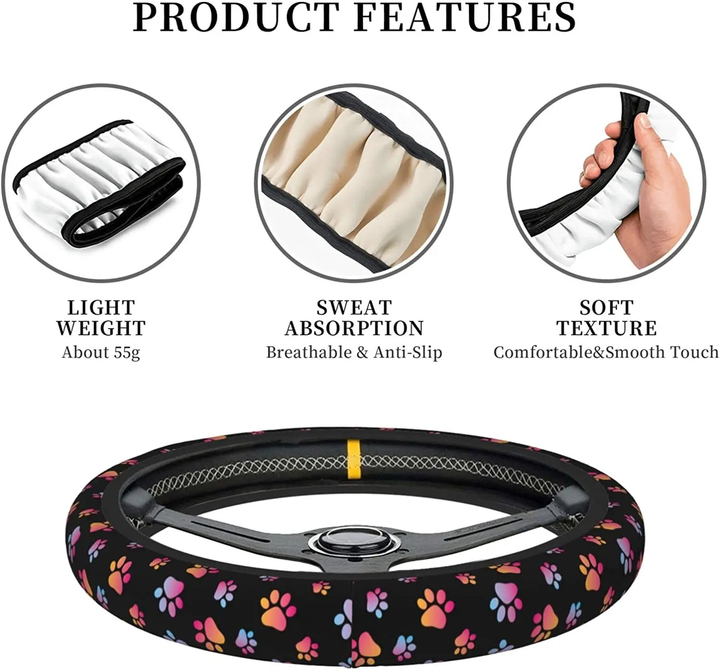 Paw Print Steering Wheel Cover Universal Fit