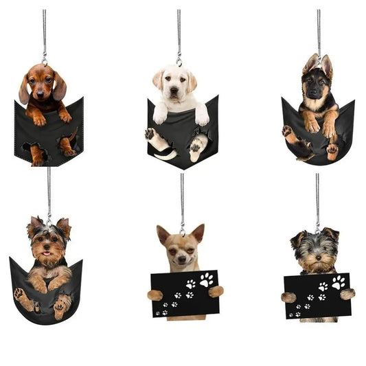 1PC 6Styles Dog Hanging Ornament Cute Funny Cartoon Pendant Key Chain Animal Pendant Car Rear View Mirror Backpack Accessories