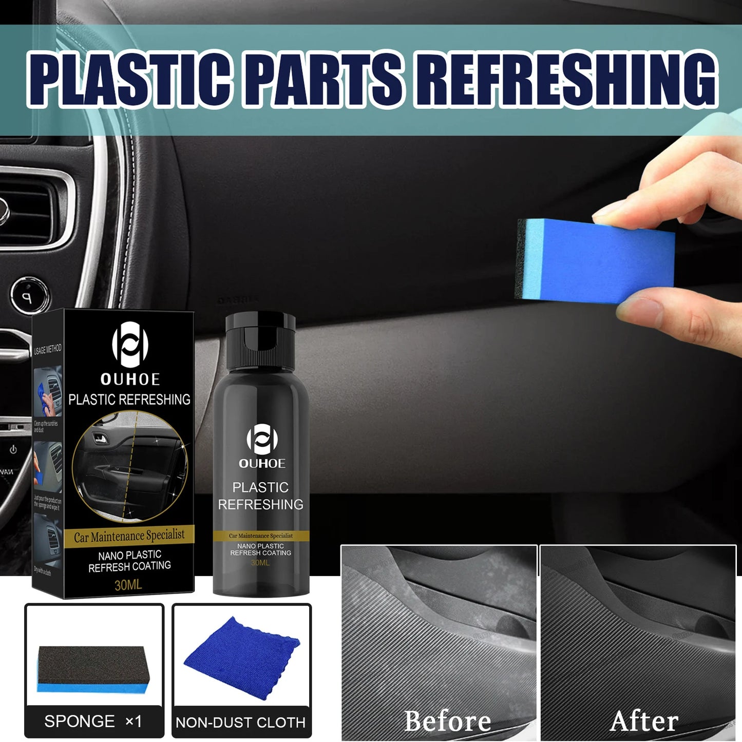 30ml/50ml Plastics Refreshing Coating Agent Car Refurbishment Cleaning Agent Plastics Parts Refurbish Agent Car Exterior