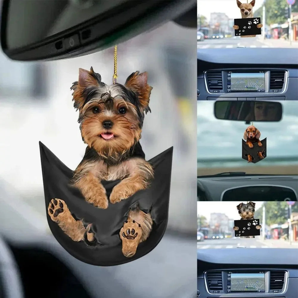 1PC 6Styles Dog Hanging Ornament Cute Funny Cartoon Pendant Key Chain Animal Pendant Car Rear View Mirror Backpack Accessories