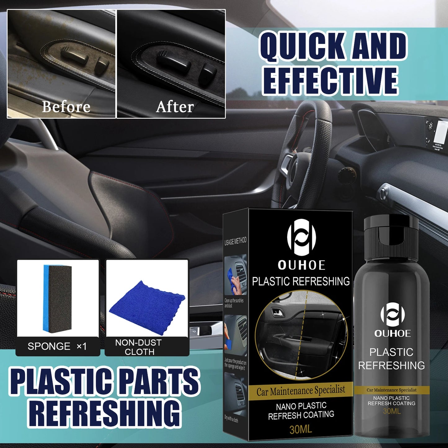 30ml/50ml Plastics Refreshing Coating Agent Car Refurbishment Cleaning Agent Plastics Parts Refurbish Agent Car Exterior