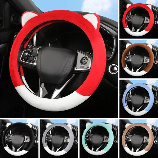 Soft Fluffy Cartoon Steering Wheel Cover Warm Fuzzy Winter Steering Wheel Covers for Girls Cute Fluffy Decorations with Ear