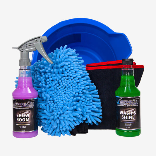 Quick Shine Wash Kit With Bucket and Microfiber Wash Mitt for Hot Rods and Show Cars -16 oz